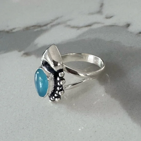 NWOT Sundance Falconer Ring, Blue Chalcedony, Sterling Silver